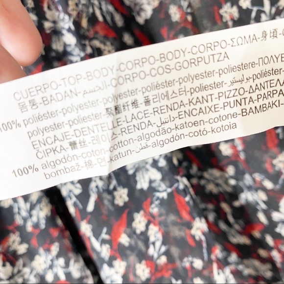 NEW ZARA Black Ditsy Floral Print Ruffle Sheer Blouse XL - Picture 10 of 11